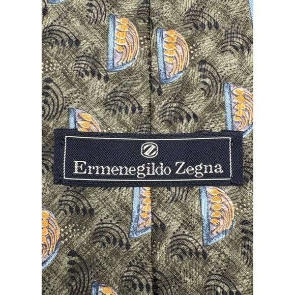 ERMENEGILDO ZEGNA Men's Tie 100% Silk ITALY Luxury FLORAL Green Orange EUC - Picture 4 of 8